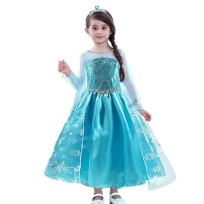 #ad Frozen Inspired Elsa Style Dress Girls Princess Costume size 6 7 yr $14.99
