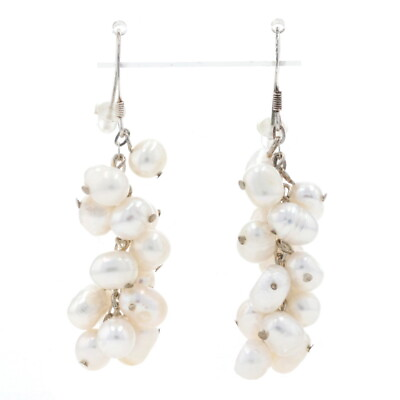 #ad Sterling Silver Freshwater Pearl Dangle Earrings 925 Pierced $29.99