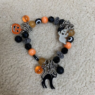 #ad Halloween Charm Beaded Bracelet Cat Pumpkin Ghost $11.99