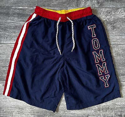 #ad Tommy Hilfiger Swim Shorts Vintage Tommy Trunks Size Medium Pockets $19.99
