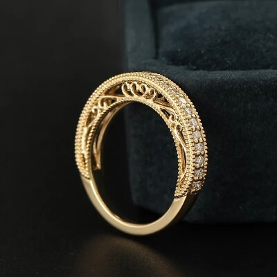 #ad Round Cut Simulated Diamond Eternity Women#x27;s Band Ring In 14k Yellow Gold plated $138.49