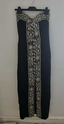#ad Stunning Vintage Handmade Evening Strapless Maxi Dress Black Sequins Panel UK 8 GBP 100.00
