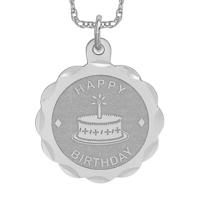 #ad 925 Sterling Silver Happy Birthday Disc Necklace Charm Pendant $82.00