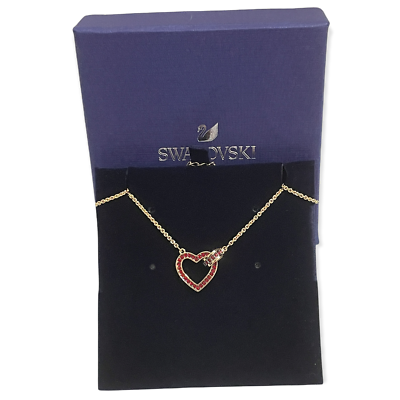 #ad Swarovski Lovely Heart Pendant Necklace Red Gold plating new $109.25