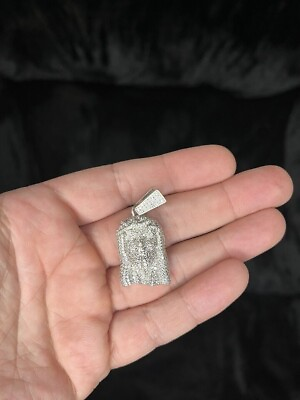 #ad Fully White Diamond Jesus Piece Pendant Hip Hop 925 Sterling Silver Lab Created $91.99