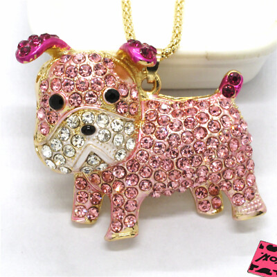 #ad Hot Fashion Womens Pink Lovely Crystal Bling Puppy Dog Pendant Sweater Necklace $4.04