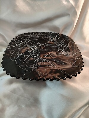 #ad Vintage cake stand black confetti ware square scalloped Le Smith Drizzle design $200.00