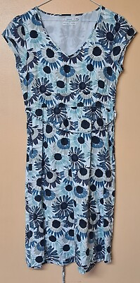 #ad Seasalt Dress Mermaid Blue White Floral Short Sleeve Lined Cotton Size 12 GBP 15.95