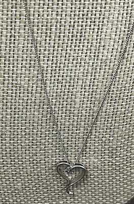 #ad 10K White Gold Heart Pendant With 18quot; Delicate Link Chain Necklace C $124.99