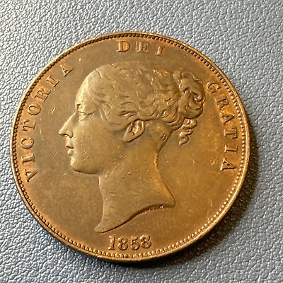 #ad 1853 GREAT BRITAIN UK COPPER PENNY QUEEN VICTORIA YOUNG HEAD Better Condition RB $50.00
