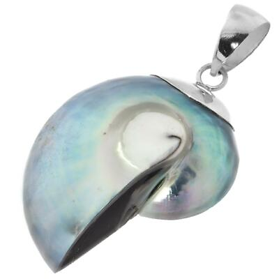 #ad 925 Sterling Silver Blue Iridescent Nautilus Shell In Sterling Pendant 1 1 4quot; $18.95