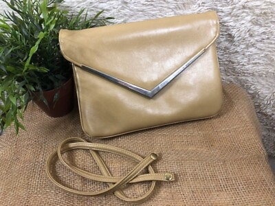 #ad Womens Envelope Clutch Handbag Beige Snap Button Detachable Strap Pockets S $15.91