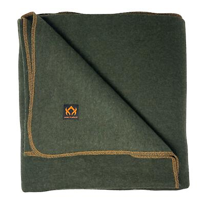 #ad Arcturus Wool Blanket 4.5 lbs Warm Washable 64quot; x 88quot; Olive Green $39.99