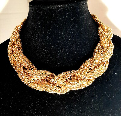 #ad Big Necklace choker braid gold tone bride wedding jewelry woman Men Statement $25.77