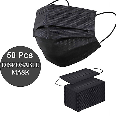 #ad 50 PCS Black Disposable Face Mask Non Medical Disposable 3 Ply Ear loop Mask $4.59