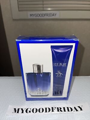 #ad Original Penguin Ice Blue Gift Set Men 3.4oz Eau De Toilette 3.4oz Shower Gel $32.99