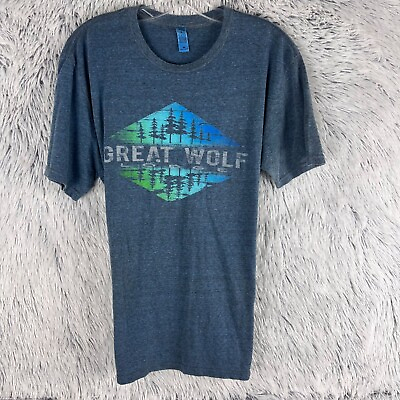 #ad Vintage Great Wolf Lodge Shirt Mens Medium Blue Graphic Logo USA Made Top $30.00