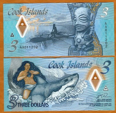 #ad Cook Islands $3 2021 Naked Ina amp; a shark P New Polymer AA Prefix Gem UNC $6.97