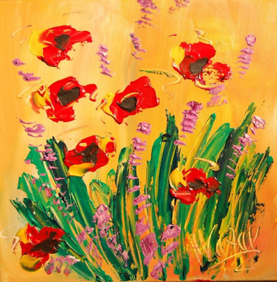 #ad RED POPPIES SUPERB PAINTING Abstract Pop Art Painting Canvas Gallery G9T9T $250.00