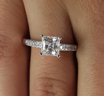 #ad 2 Ct 4 Prong Pave Princess Cut Diamond Engagement Ring VS2 H White Gold 14k $3669.00