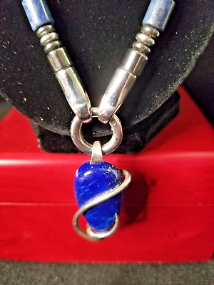 #ad Southwest Carved Hematite Beads Lapiz 925 Mexico Silver Pedant Rope Necklace $129.48