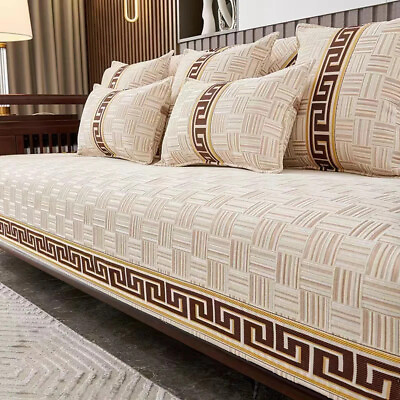 #ad Non slip Sofa Cover Beige Edging Cover Towel Leather Sofa Cushion Home Cover $91.48