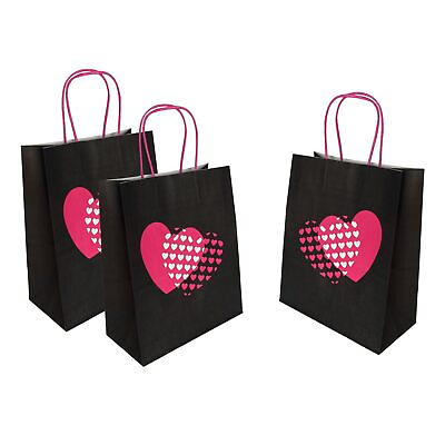 #ad Gift Bags Medium 25Pcs Black Gift Bags Pink Heart Paper Bags With Handles Bla... $24.99