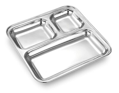 #ad Stainless Steel Three Section Compartment Pav Bhaji Rectangular Plate India $66.49