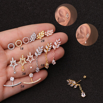 Zircon Pendant Ear Piercing Jewelry Steel Barbell Earrings Helix Cartilage Studs C $2.69