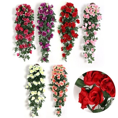 #ad Artificial Hanging Basket Fake Silk Morning Glory Rose Flower Home Wedding Decor $7.66