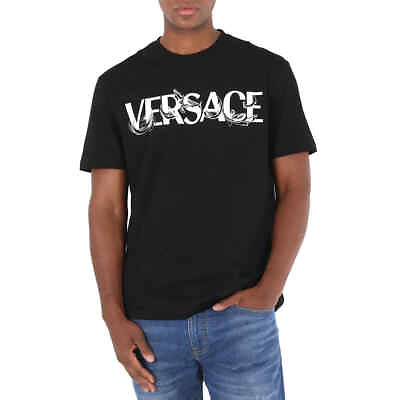 #ad Versace Men#x27;s Black Logo Print Short Sleeved T Shirt $382.80