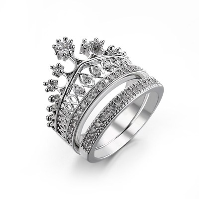 #ad Women Fashion Princess Cz Band 925 Silver Bride Wedding Crown Ring Set Size 6 10 $11.04