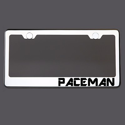 #ad Polish Mirror License Plate Frame PACEMAN Laser Etched Metal Screw Cap $34.99