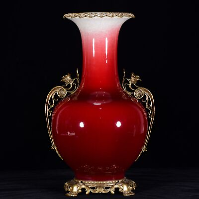 #ad 19.3quot; Chinese Porcelain qing dynasty qianlong museum mark red glaze copper Vase $1461.99