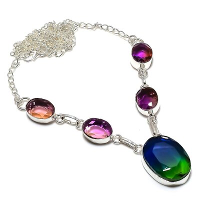 #ad Bi Color Tourmaline Gemstone Handmade 925 Sterling Silver Jewelry Necklace 18quot; $20.00