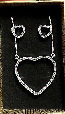 #ad Silver Pendant Necklace and Earrings Set for Women $45.00