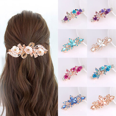 #ad Women Crystal Hair Clip Hairpin Rhinestone Elegant Barrette Hairgrip Headwear $2.79