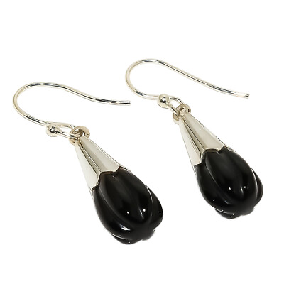 #ad Brazilian Black Onyx Solid 925 Sterling Silver Earring 1.77quot; SE 2033 $41.10