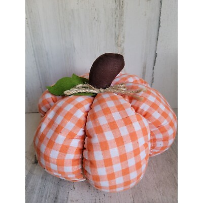 #ad Large orange plaid pumpkin Halloween Harvest plush home decor $17.77