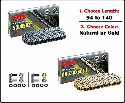 #ad RK 530 XSOZ1 Xring Motorcycle Drive Chain Natural or Gold with Rivet Master Link $123.80