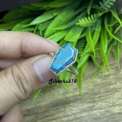 #ad Turquoise Blue Copper 925 Sterling Silver Band Ring Handmade Gift Jewelry PS8 $12.57
