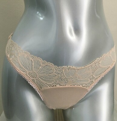 #ad Victorias Secret Dream Angels Floral Lace Trim Thong Panty Beige S New $10.99