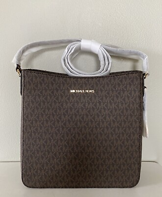 Michael Kors Jet Set Travel Brown PVC MK Signature Large Messenger Bag Handbag $87.98