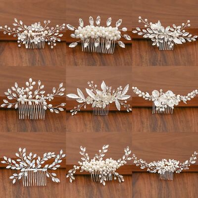#ad Rhinestone Hair Combs Acrylic Pearl Mini Comb Silver Color Hairpin Women Jewelry $9.47