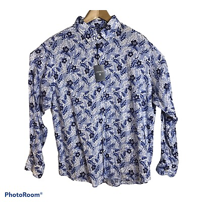 #ad CREMIEUX Collection Mens 100% Linen Long Sleeve Blue Floral Shirt Sz XL $79.50 $27.96