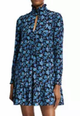 #ad Nanette Lepore Blue Paisley Turtleneck Silk Pintuck Dress L115725 Size 6 $149.99