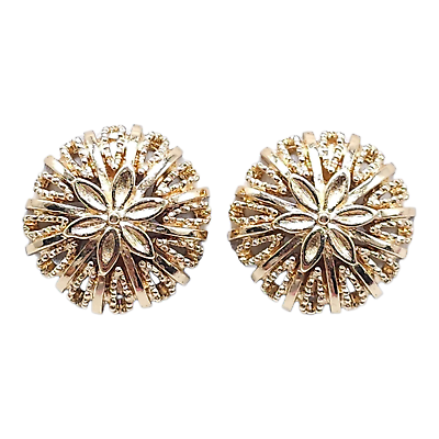 #ad Monet Textured Round Earrings Openwork Clip On Closure Gold Tone Vintage $19.99