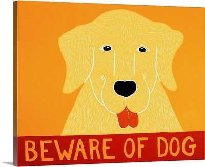 #ad Beware of Dog Yellow Canvas Wall Art Print Dog Home Decor $28.04