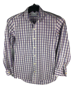 #ad LEDBURY Mens Long Sleeve Large 16 Red Blue White Casual Shirt Cotton A29 $3.75