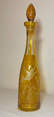 #ad antique yellow cut to clear Czech Bohemian crystal glass liquor decanter bottle $259.49